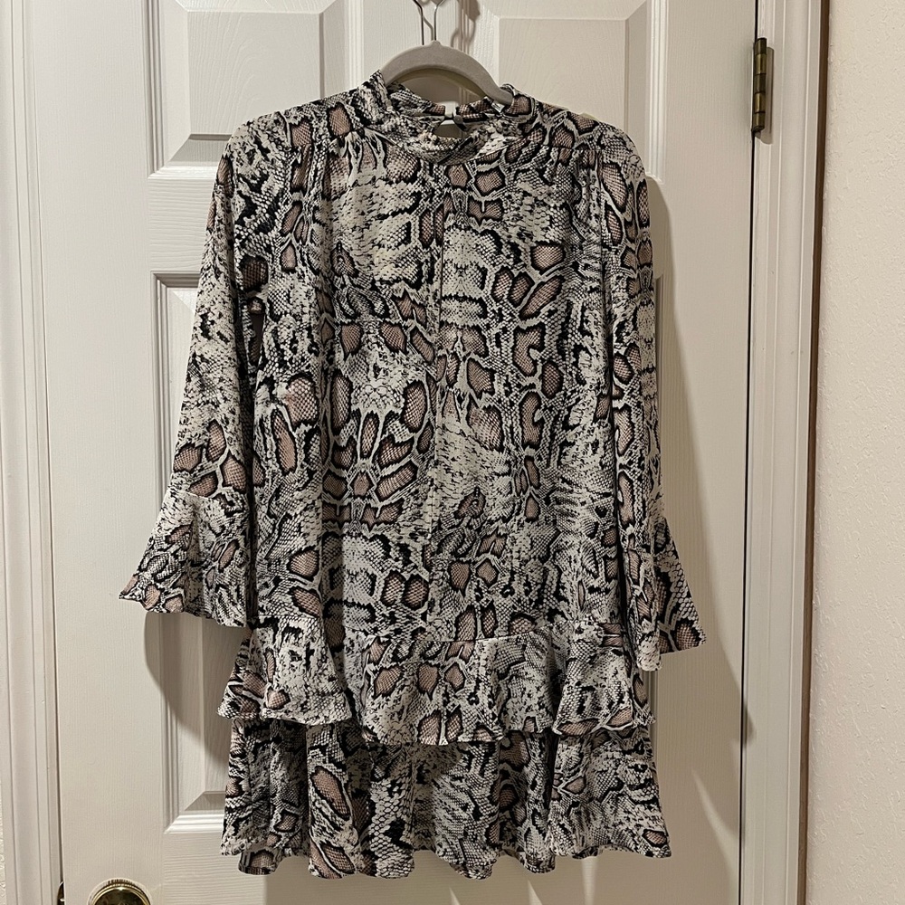 Long Sleeve High Collar Ruffle Dress